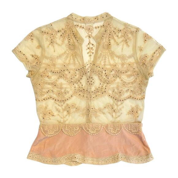 Anthropologie Snak boho fairy sheer mesh embroidered peplum blouse Size 6 - Picture 2 of 8
